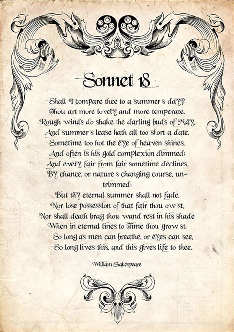 Sonnet 18 Poem by William Shakespeare William Shakespeare | Etsy