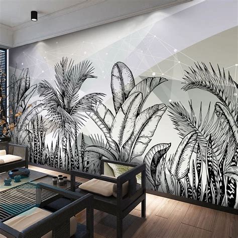 Custom Wallpaper Mural Abstract Geometric Tropical Leaf Bvm Home