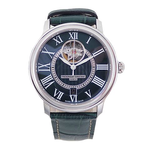 Pre Owned Frederique Constant Green Stainless Steel And Leather