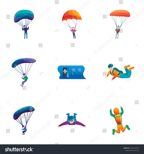 Skydivers Icon Set Cartoon Set 9 Stock Vector Royalty Free 1462741394