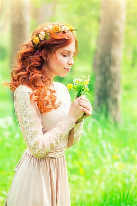 Beautiful Woman In A Forest Stock Photo Image Of Enjoying Nature