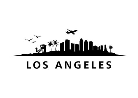 Los Angeles City Skyline Silhouette Background In California Vector