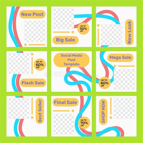 Set Of Social Media Post Puzzle Templates With Two Nice Curved Lines