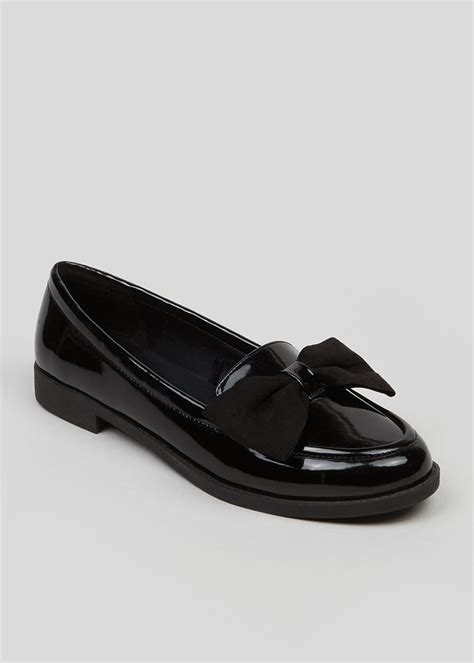 Wide Fit Black Patent Bow Loafers Black Loafers Loafers Black
