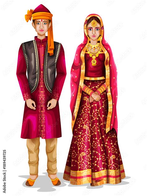 Kashmiri Wedding Couple In Traditional Costume Of Jammu And Kashmir