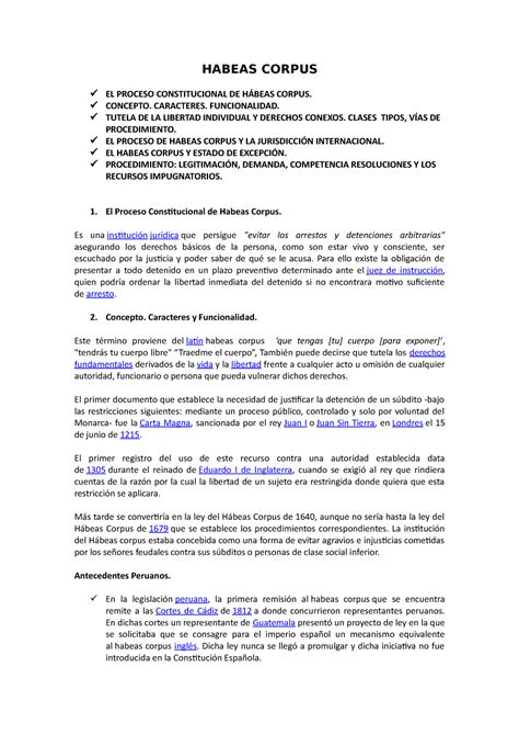 Habeas Corpus Apuntes Habeas Corpus El Proceso Constitucional De