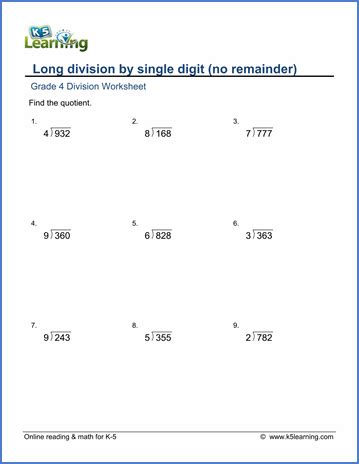 Short division worksheets year 4