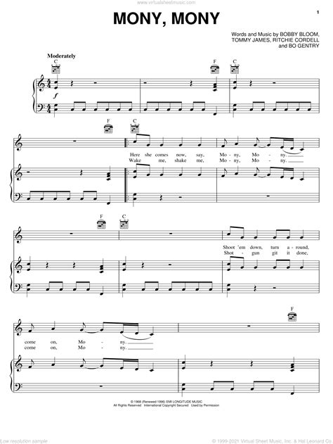 Mony Mony Sheet Music For Voice Piano Or Guitar Pdf