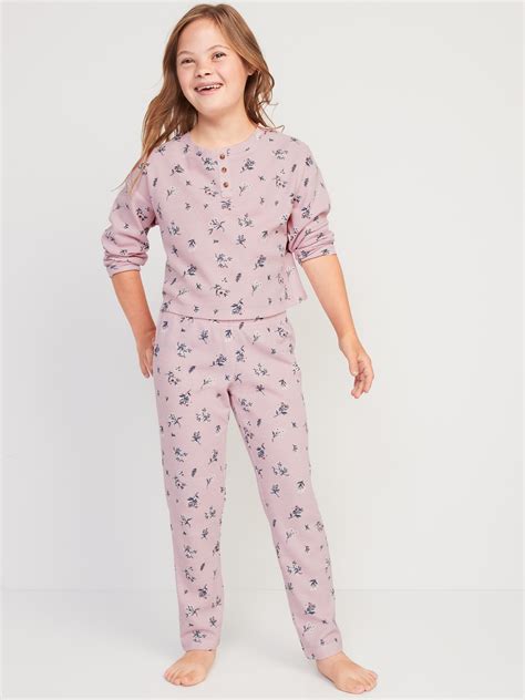 Long Sleeve Thermal Knit Henley Pajama Set For Girls Old Navy