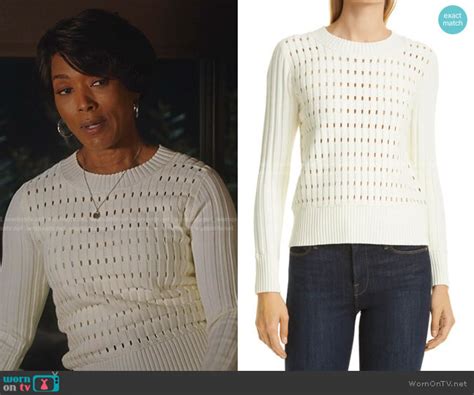 wornontv athena s white open stitch ribbed sweater on 9 1 1 angela bassett clothes and