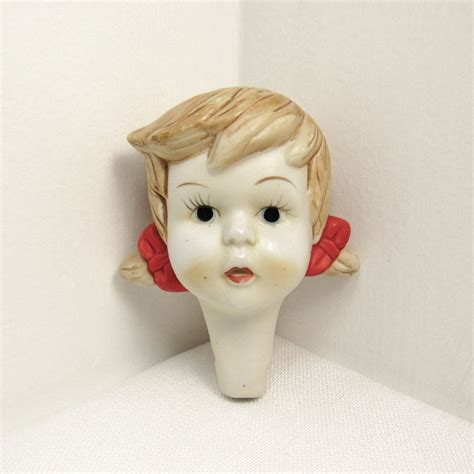 Ceramic Doll Head Girl With Pigtails With Red Bows Etsy Girl With