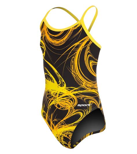 Sporti Light Wave Thin Strap One Piece Swimsuit Youth 22 28 28y Black