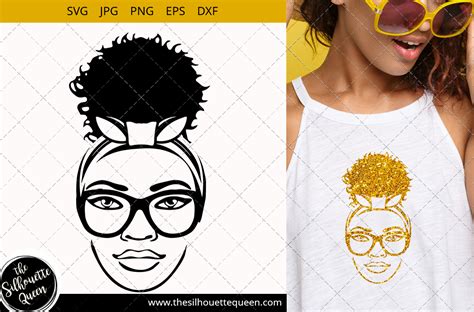 afro woman with glasses and a puff graphic by thesilhouettequeenshop · creative fabrica