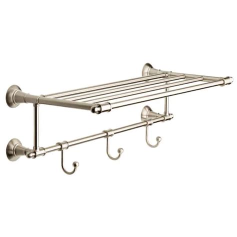 delta hospitality extensions 24 in train rack shelf with 3 hooks bath hardware accessory in