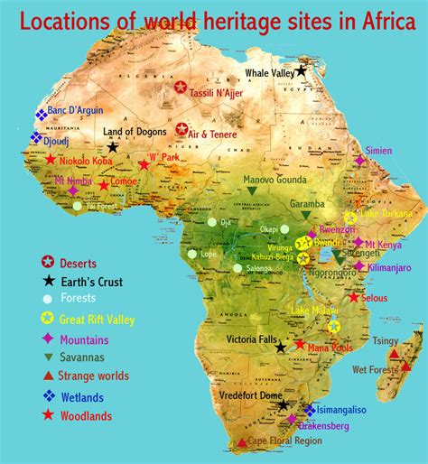 Africa map labeled map of africa showing sahara desert maps. Natural Places | African World Heritage Sites