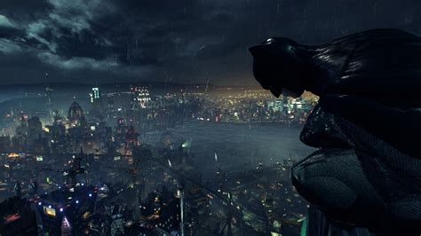 Batman Watching Over His City Gotham City Taken On Arkham Knight