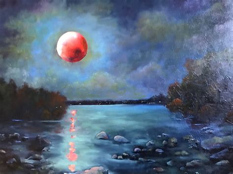 Blood Moon Super Moon Lunar Eclipse Storm Decor Landscape Painting