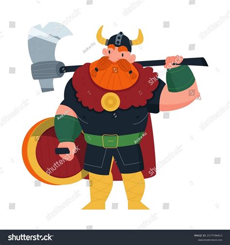 Vektor Stok Viking Cartoon Norse Character Scandinavian Mythology