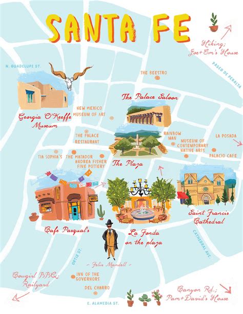 santa fe map illustrated by laura shema for jolly edition wedding stationery illustration