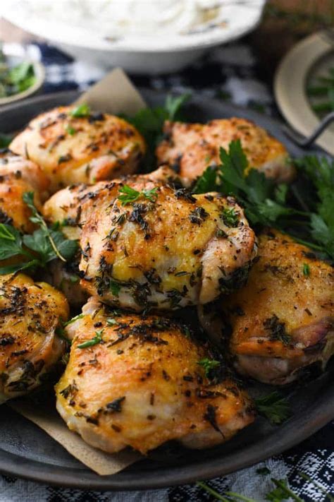 Roasted Chicken Thighs With Garlic And Herbs The Seasoned Mom