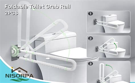 Nisorpa Toilet Grab Rail Pcs Foldable Drop Down Toilet Rails Toilet Safety Handrail Non Slip