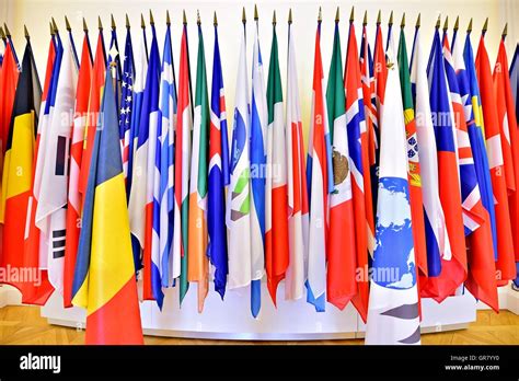 The United Nations Organization Members Flags On Poles Stock Photo Alamy