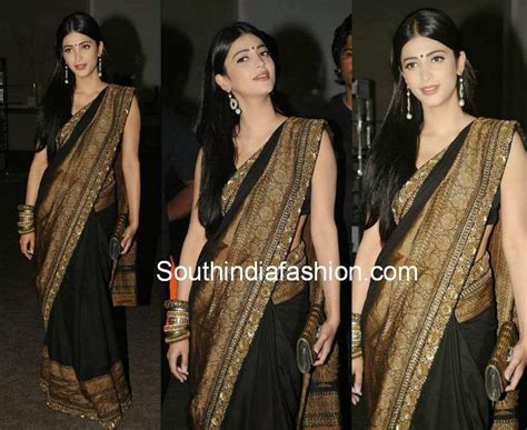 Shruti Hassan In Black Saree South India Fashion