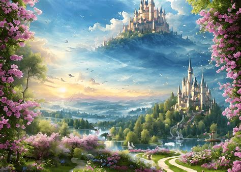 Castles Floating In The Clouds Depict Fantasy Fairy Tales Background