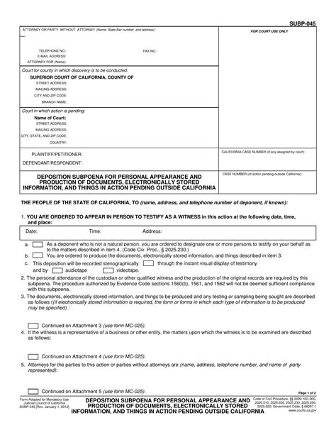 Ca Deposition Subpoena Form ≡ Fill Out Printable Pdf Forms Online