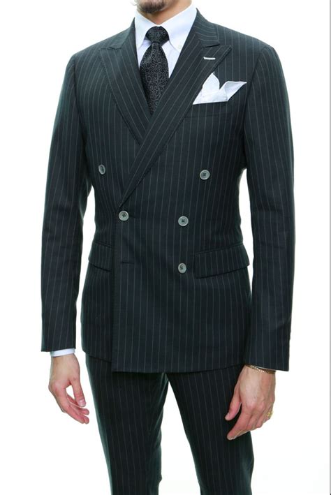 Man Wearing Grey Pinstripe Suit Double Breasted Pinstripe Suit Grey Pinstripe Suit Suit Style