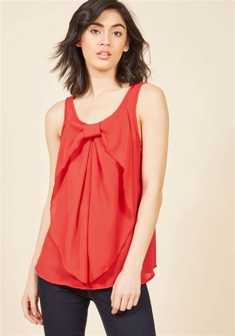 Hello Bow Sleeveless Top In Red Bow Tops Career Dress Red Top