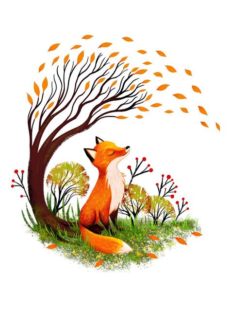 Autumn Fox Print Woodland Animals Forest Poster в 2020 г с