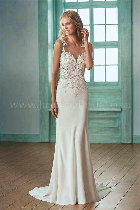 Crepe back satin wedding dress for your special day. F201001 Illusion Bodice , Illusion Neckline Lace & Crepe ...