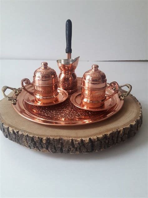 Great Turkish Copper Coffee Serving Set Coffee Porcelain Cup Etsy