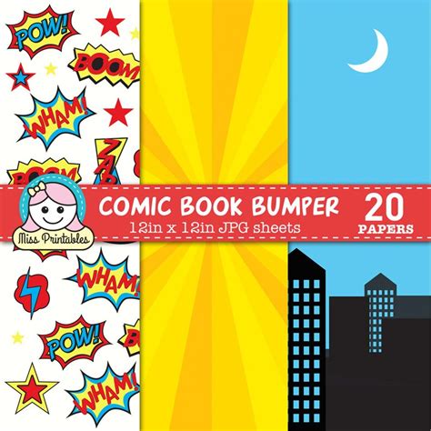 Comic Book Superhero Digital Paper Pack Printable Pattern Designs For