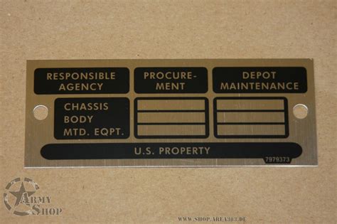 Identification Plate M Serie Us Army Military Shop