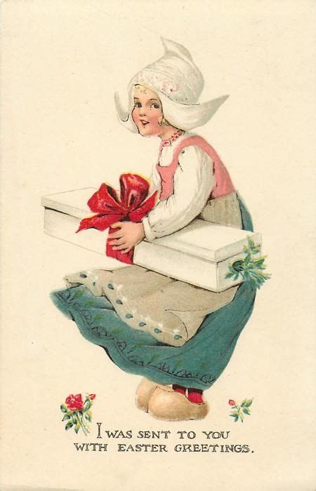 i was sent to you with easter greetings dutch girl carrying heavy box tied with red bow images