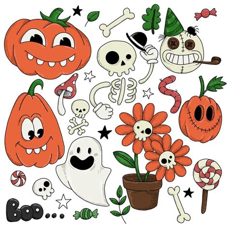 Vector Drawing Set Of Elements For The Holiday Of Halloween In The