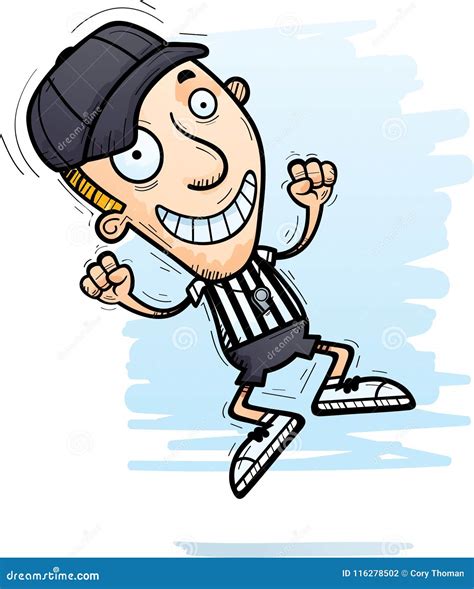 Cartoon Man Referee Jumping Stock Vector Illustration Of Sports