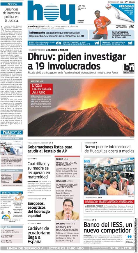Periódico Diario Hoy Ecuador Periódicos De Ecuador Edición De Lunes 11 De Enero De 2010