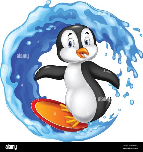Cartoon Surfing Penguin Stock Vector Image And Art Alamy