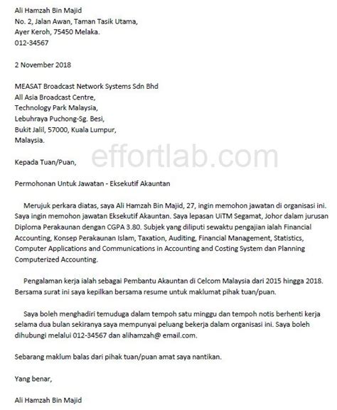 Contoh cover letter bagi fresh graduate. Cover Letter Resume Bahasa Melayu - Free Wallpaper HD ...