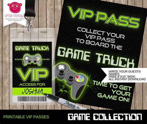 Instant Download Printable Video Game Party Vip Passes