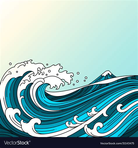 Great Oriental Wave Ocean Royalty Free Vector Image