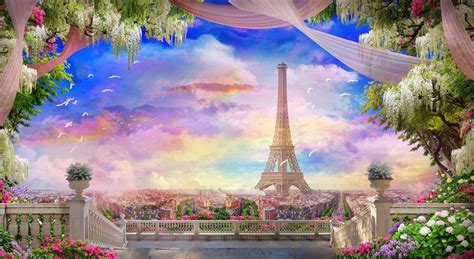 Romantic Paris Beautiful View Wallpaper Eiffel Tower Modern Etsy Uk