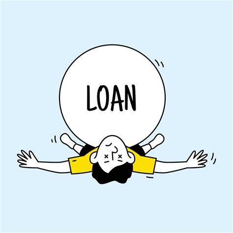 Man Under Loan Ball Doodle Cartoon Character Tax Debt And Loan Crisis