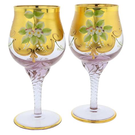 Murano Glass Goblets Set Of Two Murano Glass Wine Glasses 24k Gold Leaf Lavender