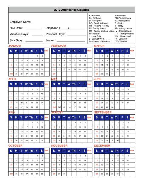 Track worker attendance from anywhere. 2020 Printable Employee Attendance Calendar Template ...