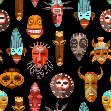 Free African Ethnic Tribal Masks Seamless Pattern Nohatcc
