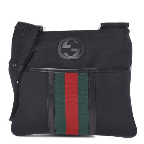 Gucci Nylon Web Interlocking G Messenger Bag Black 455221 Fashionphile